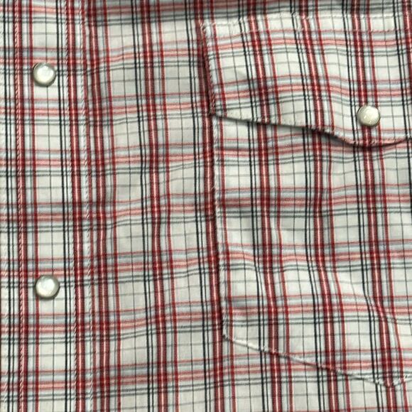 Wrangler Men’s western Short Sleeve Pearl snap Button Up Shirt Red Plaid XLT - Picture 5 of 7